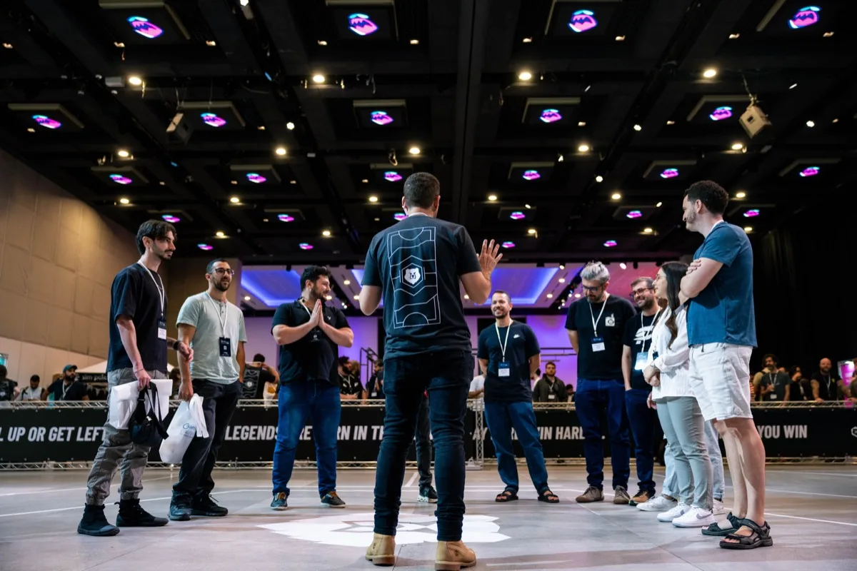 Team in a Combatica VR arena during a corporate event