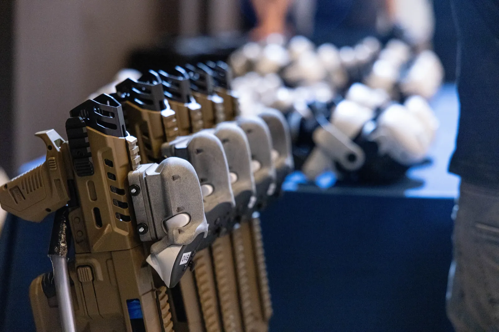 Lineup of Combatica VR rifles ready to deploy